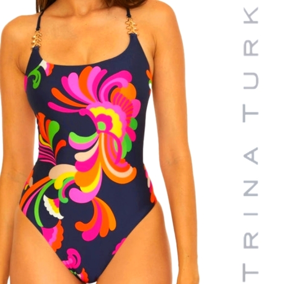NWT TRINA TURK Twist Back One-Piece Swimsuit - Palms Paradise - Picture 1 of 4